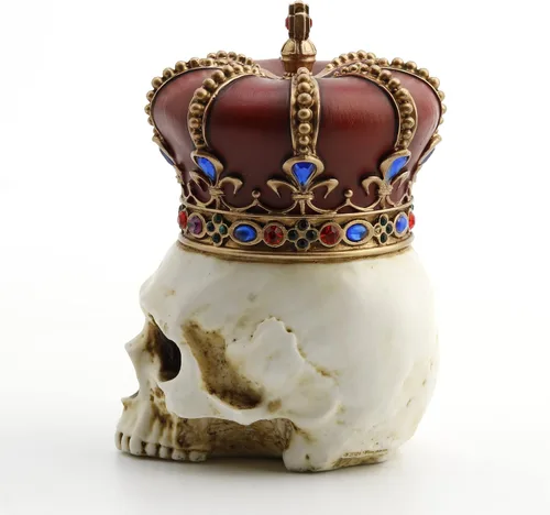 Vista 4 de Veronese Design Figura pintada a mano de escultura de resina de calavera monarca temida de 4 3/8