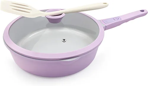 Vista 12 de AIKENBBKK Sartén profunda de cerámica de 8 pulgadas con tapa Blanco