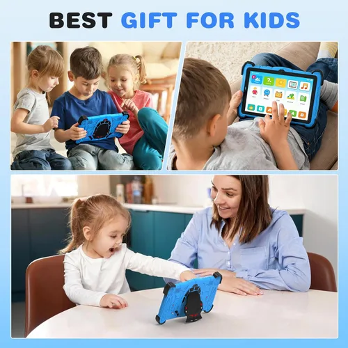 Vista 4 de Tablet Android 15 de 7 pulgadas para niños, 10 GB de RAM 64 GB de ROM, almacenamiento expandible de 1 TB, pantalla de protección ocular, control Azul