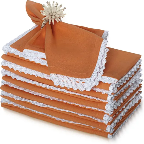 Vista 27 de FINGERCRAFT Servilletas de tela de lino y algodón de 12 unidades con esquinas ingletadas y elegante encaje para uso diario; las servilletas están