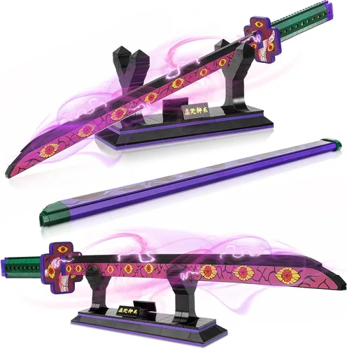 Vista 10 de TOY PLAYER Juego de construcción de espada de demonio, espada de Agatsuma Zenitsu con vaina y soporte - Compatible con conjuntos de Lego