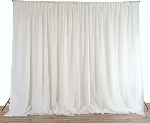 Vista 2 de Efavormart - Telón de fondo de gasa de poliéster de doble capa marfil de 20ftx10ft con bolsillos para barra Efavormart