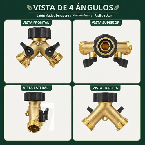 Vista 7 de Xiny Tool Divisor de manguera, divisor de manguera de jardín resistente de 2 vías, manguera de agua de latón macizo, divisor en Y, 2 válvulas con 2
