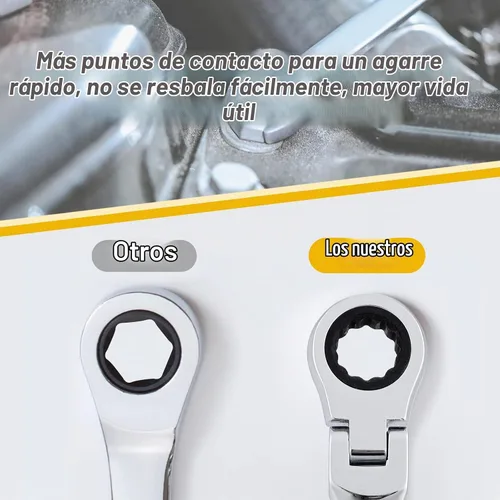 Vista 2 de Llave de trinquete de 10 mm con cabeza flexible: Llave de caja de 12 puntos Llave combinada de trinquete métrica de cromo vanadio