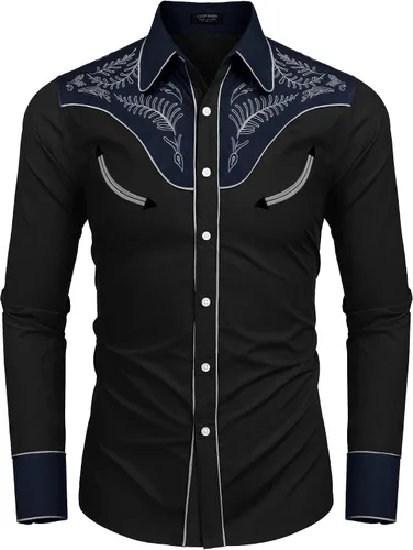 Vista 4 de COOFANDY Men's Western Embroidered Shirts Cowboy Casual Shirt Button Down Shirts