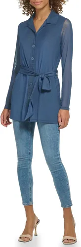 Vista 4 de Calvin Klein Cárdigan casual para mujer con cinturón y botones frontales