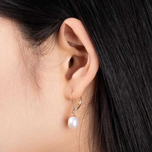 Vista 2 de Aretes colgantes de plata de ley 925 con perlas reales de agua dulce de calidad para mujer