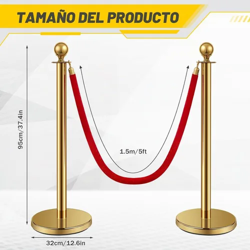 Vista 2 de Ferraycle - 8 piezas de 2025 Prom de acero inoxidable, soporte con cuerda de terciopelo de 5 pies y poste, barreras de control de multitudes
