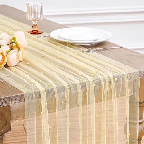 Vista 18 de LuoluoHouse Camino de Mesa de Perla para Centros de Mesa de Boda: Camino de Mesa de Perla de 10 pies, Decoración de Mesa de 29x120 Pulgadas de Tul