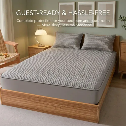 Vista 7 de Waterproof Six-Sided Mattress Encasement Quilted Zippered Gris Oscuro