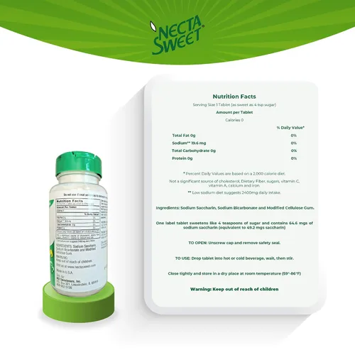 Vista 6 de Necta Sweet Tabletas de sacarina, 1 grano, botella de 1000 tabletas