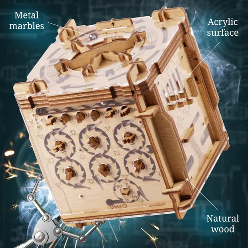 Vista 4 de iDventure Cluebox Cambridge Labyrinth Caja de rompecabezas de madera para sala de escape Desafío mental atractivo con compartimento de dinero