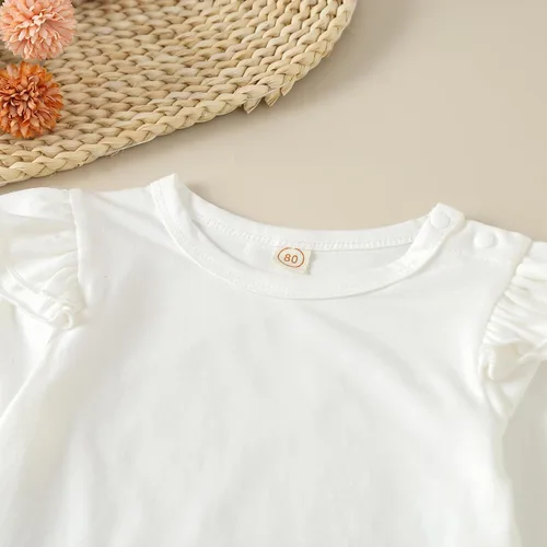 Vista 4 de Camisetas básicas lisas de manga corta con volantes para niñas pequeñas, ropa casual para cumpleaños infantil