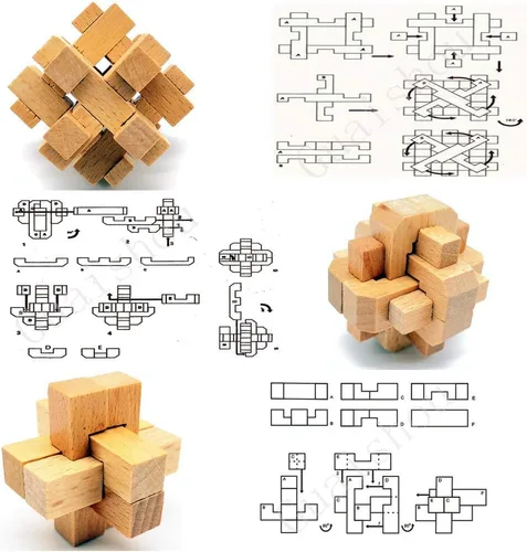 Vista 5 de Guaishou Rompecabezas de madera pequeños 10 en uno 3D Kongming Lock IQ Test Toy para adolescentes y adultos