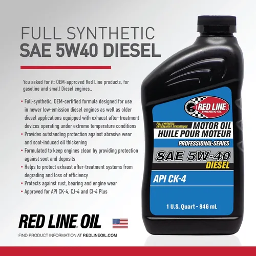 Vista 5 de Red Line 12714 Professional Series 5W40 Aceite de motor diesel - 1 cuarto de galón