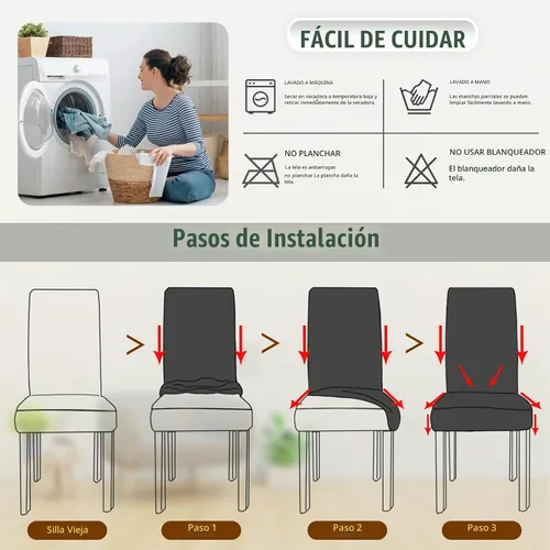 Vista 7 de Juego de 4 fundas elásticas para sillas de comedor, de elastano, protectores extraíbles y lavables para sillas de cocina, fundas ajustables