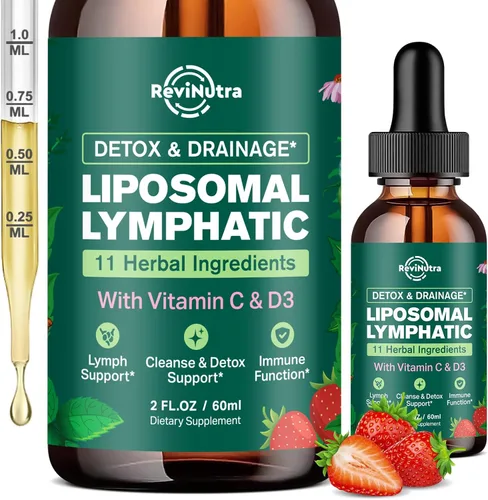 Vista 9 de Gotas líquidas de drenaje linfático liposomal, suplemento de apoyo linfático con raíz de diente de león, cuchillas, equinácea, caléndula