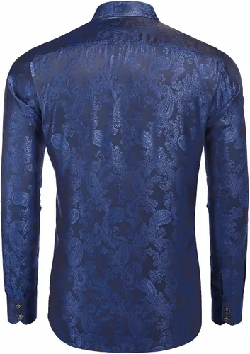 Vista 4 de COOFANDY Camisa de vestir con estampado floral para hombre, camisas de manga larga con botones de cachemira para boda, fiesta, baile de graduación