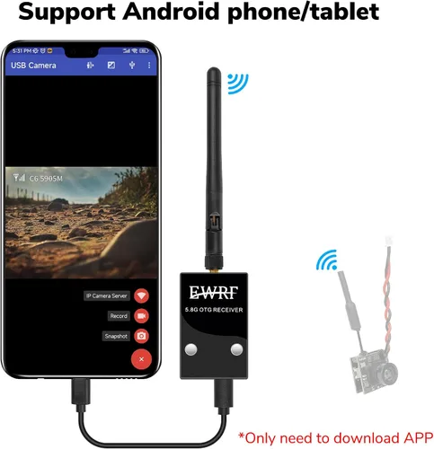 Vista 6 de Radiolink 5.8G 48CH Receptor inalámbrico de transmisión de imagen para pantalla de transmisor RC8X, compatible con teléfono y tableta Android