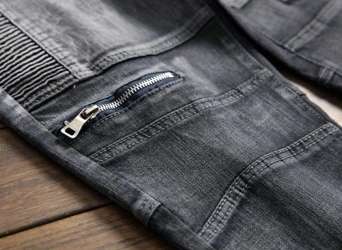 Vista 3 de Pantalones de mezclilla elásticos rasgados plisados para hombre