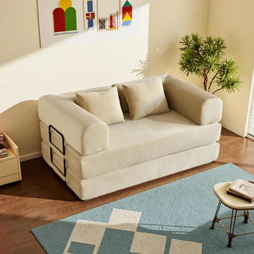 Vista 8 de Sofá Cama Convertible de 59 Pulgadas, Cama de Sofá de Pana Sin Estructura, Sofá Cama Futón Extraíble, Sofá Plegable para Sala de Estar