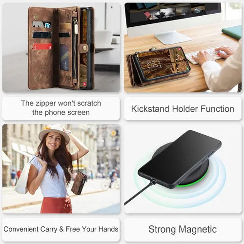 Vista 6 de Asuwish Funda de teléfono para Samsung Galaxy S23 Plus 5G con cremallera, funda desmontable con protector de pantalla de vidrio templado y tarjetero