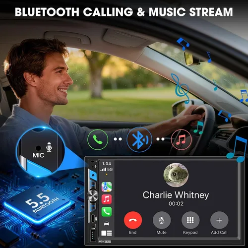 Vista 6 de Estéreo de pantalla táctil doble DIN de 7 ": radio de coche inalámbrica CarPlay Android Auto