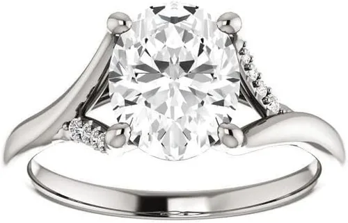 Vista 3 de Anillo ovalado de moissanita con estrella de moissanita de 5 quilates, anillo de compromiso de moissanita, juego de anillos nupciales de moissanita