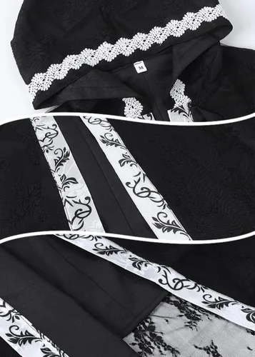 Vista 5 de Volrath Disfraz medieval de las mujeres negras de encaje retro gótico con capucha bata bruja vampiro capa traje
