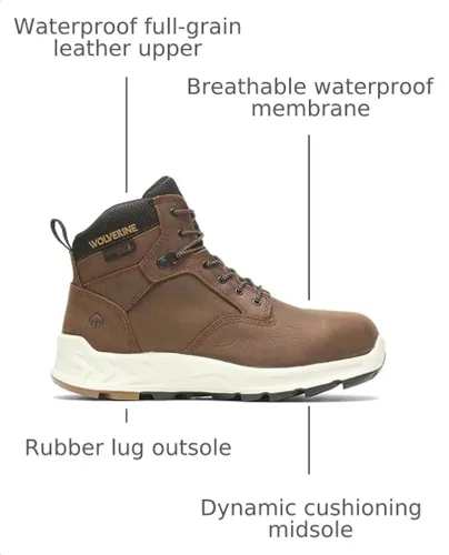 Vista 3 de Wolverine Shiftplus Work Lx - Botas industriales con punta suave para hombre, 6 pulgadas Marrón
