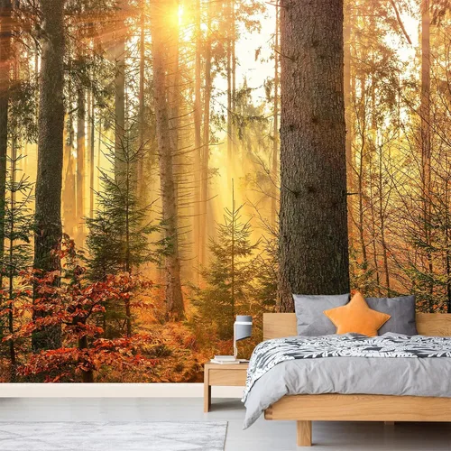 Vista 38 de Quiet Path - Murales de pared 3D, papel pintado panorámico extraíble de vegetación del bosque, adecuado para decoración del hogar, sala de estar