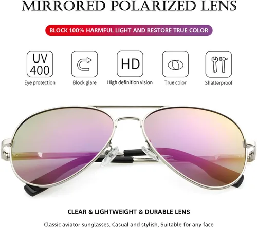 Vista 5 de PORADAY - Lentes de sol polarizados para hombres y mujeres con estilo aviador, armazón de metal, 100% protección UV400, 58 mm