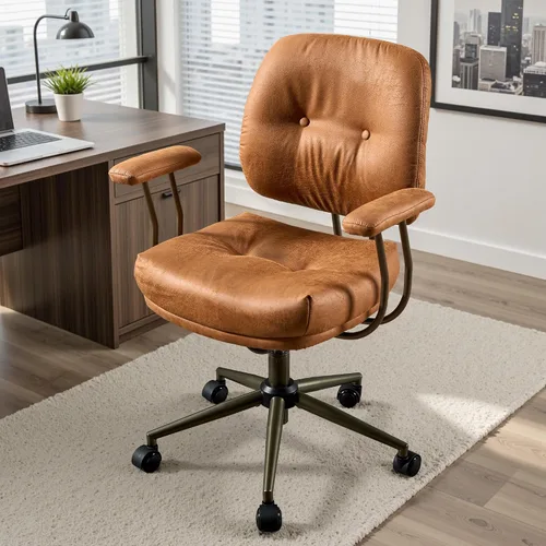 Vista 23 de Silla ergonómica de oficina giratoria de piel sintética para oficina en Marrón
