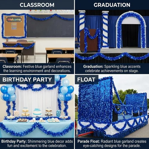 Vista 2 de TCDesignerProducts Guirnalda metálica azul, decoraciones de flotador de desfile, guirnalda de oropel, guirnalda de Navidad, decoración del hogar