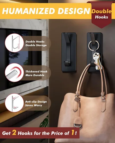 Vista 4 de Auxmir Ganchos autoadhesivos resistentes de 15 libras, paquete de 5 ganchos de pared de acero inoxidable para abrigos, toallas, batas, impermeables