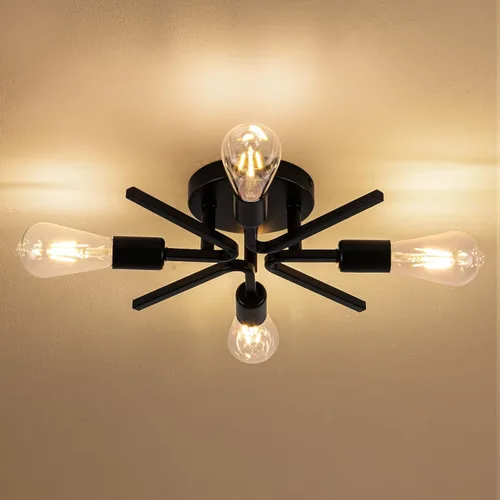 Vista 9 de 4 Luces Estilo Granja Sputnik Accesorios de Iluminación Accesorios de Techo Negro Industrial Lámpara Empotrada de Montaje al Ras Accesorio de Luz
