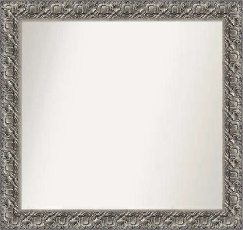 Vista 341 de Amanti Art Espejo de baño plateado para sobre fregadero, 26 x 26 pulgadas, espejo cuadrado de níquel pulido, marco de madera tradicional mediano, se