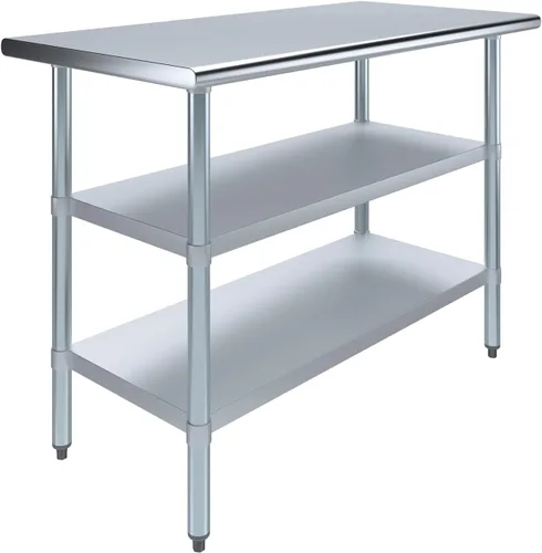 Vista 22 de Mesa de trabajo de acero inoxidable con 2 estantes Mesa de utilidad de metal Utilidad comercial y residencial NSF