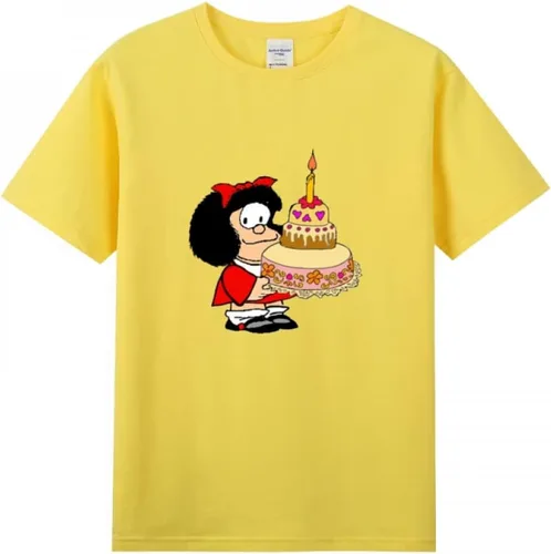 Vista 7 de Camiseta de algodón purificado con pastel de cumpleaños Mafalda para mujer Negro