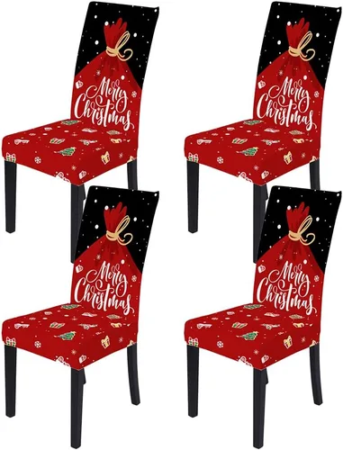 Vista 48 de XMNTG Juego de 6 fundas para sillas de Navidad, con estampado de ciervos, decoración de Navidad, fundas extraíbles para sillas antideslizantes Negro