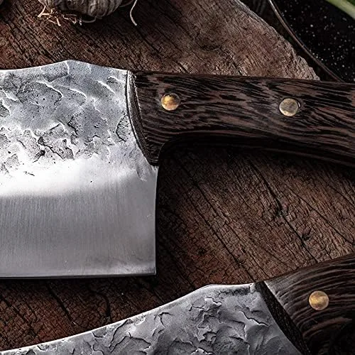 Vista 4 de MAYiT Cuchillo de carnicero de carne, hecho a mano, forjado de hueso, martillo de cocina, cuchillo de carnicero de cocina de acero inoxidable