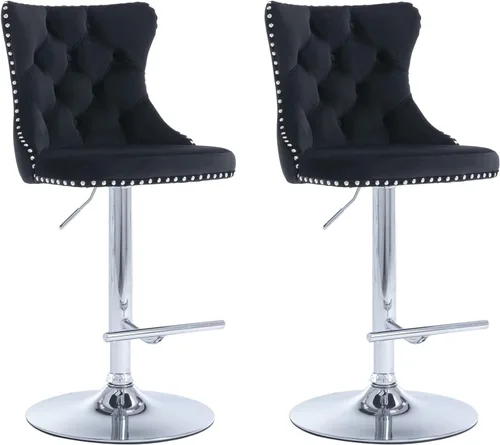 Vista 106 de Aoowow Juego de 2 taburetes de bar giratorios, taburetes de bar ajustables con respaldo de terciopelo copetudo, sillas de bar modernas tapizadas