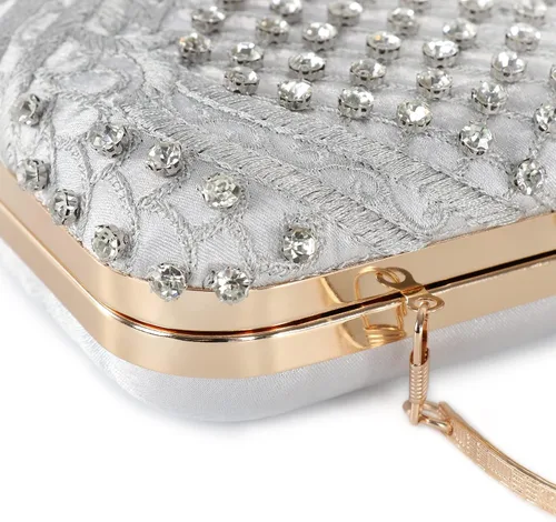 Vista 2 de DA BODAN - Bolso de noche para mujer, estilo vintage, con cuentas y lentejuelas y perlas, bolso de hombro para boda, novia, fiesta de graduación