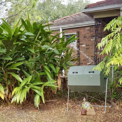Vista 4 de Jora Composter JK 270 - Vaso de compostaje de doble cámara para exteriores, 70 galones, construcción de acero galvanizado