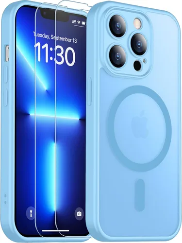 Vista 239 de SPIDERCASE Funda magnética translúcida diseñada para iPhone 11, con 2 protectores de pantalla de vidrio templado, antihuellas, para iPhone 11 de 6.1