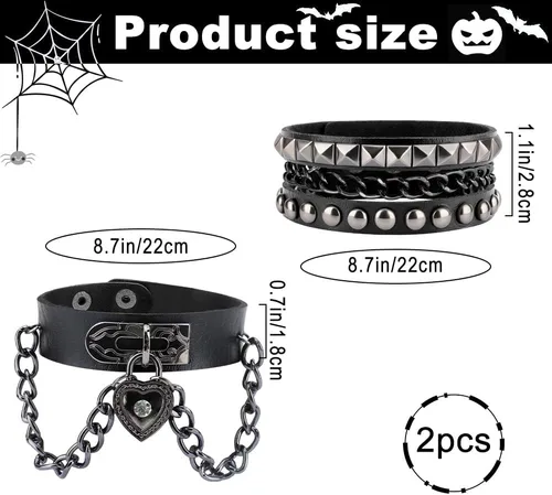 Vista 2 de Pulseras de cuero con tachuelas de pico, con tachuelas emo, punk, góticas, góticas, para mujeres y hombres