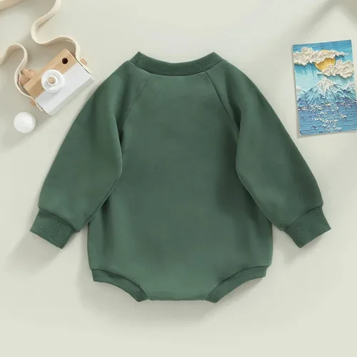 Vista 4 de AEEMCEM Baby Boy Girl Solid Sweatshirt Romper Crewneck Pullover Bodysuit Oversized Sweater Romper Long Sleeve Shirts Outfit