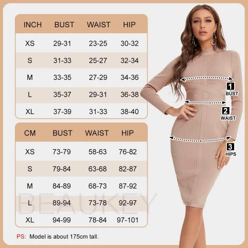 Vista 6 de BEAUKEY Vestido de manga larga HLBandage con correa cruzada acanalada