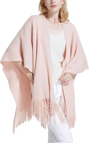 Vista 134 de Moss Rose Chal de viaje para mujer, capa tipo poncho de frente abierto para otoño e invierno