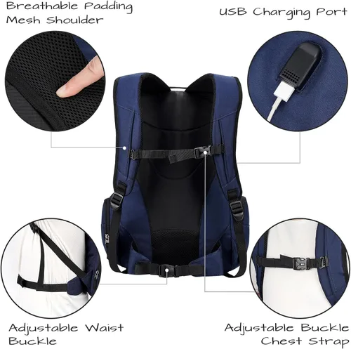 Vista 4 de Mochila para monopatín, baloncesto, béisbol, fútbol, rugby, balón de fútbol, multifunción, resistente al agua, con puerto USB, red de baloncesto, se